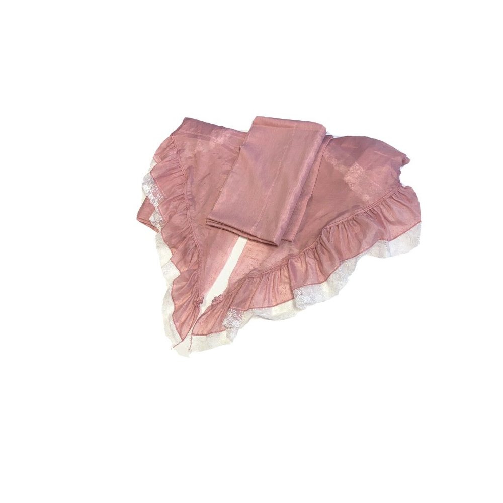 Vintage 1970s Sears Rare Set 3 Curtains Window Treatments Drapes Mauve Pink Lace